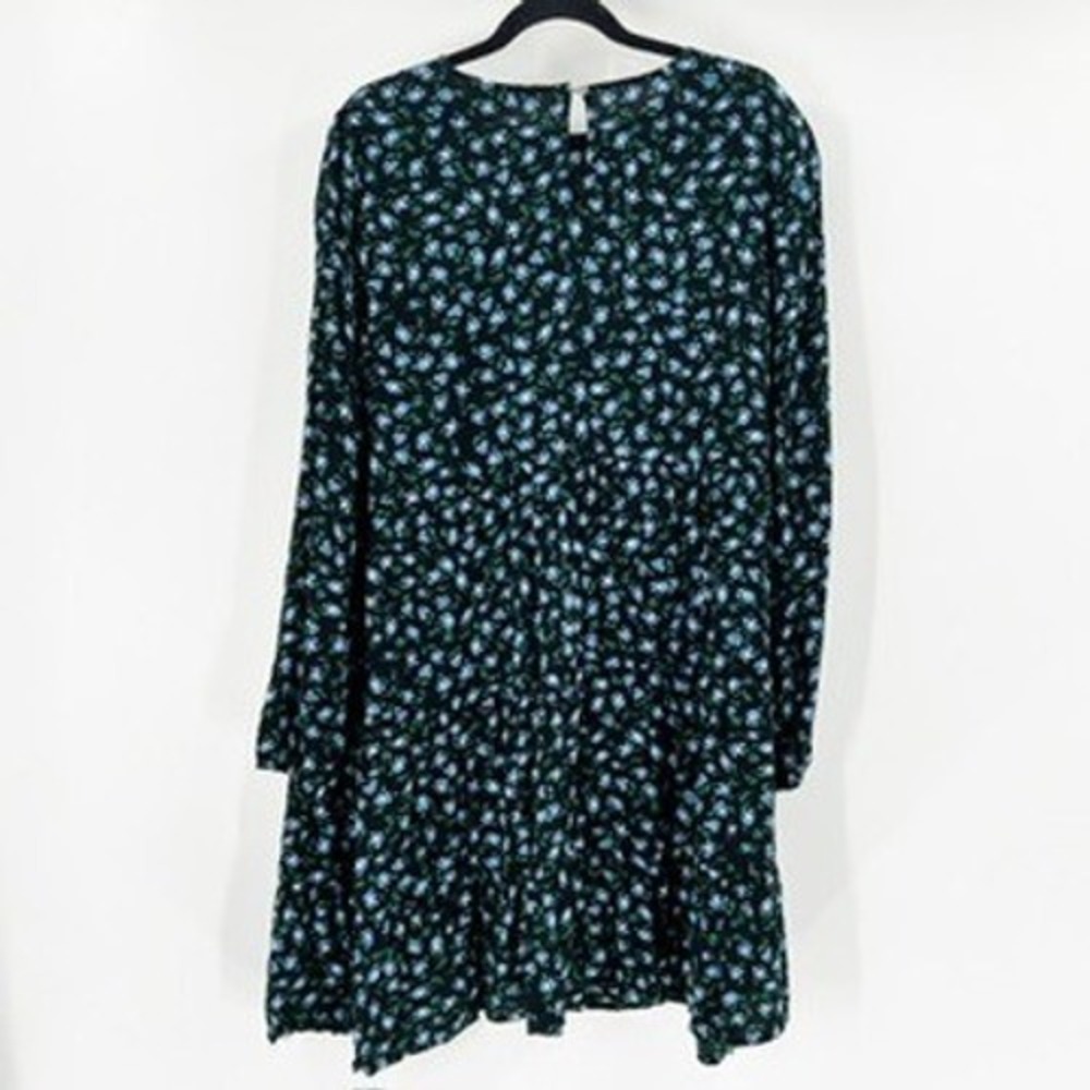 LOFT Womens Black Blue Floral Tiered Swing Dress Long Sleeve Size L - Picture 3 of 5